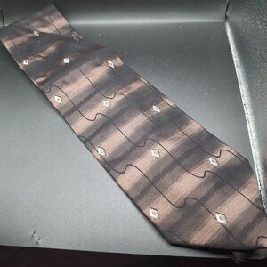 Matrix By Foxcraft Mens Italian Silk Tie 3.5" Wide Brown Black Abstract Pattern